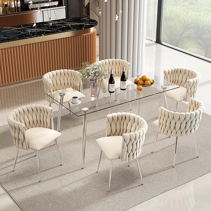 Baysitone Glass Dining Table for 4 with 63 inch Clear Tempered Glass Top, 0.31" Modern Rectangular Glass Kitchen Table Furniture with 4 Black Metal Legs for Home Kitchen Room
