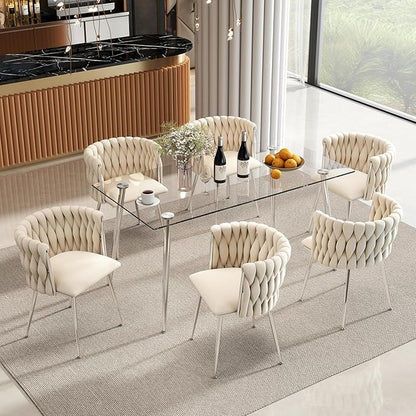 Baysitone Glass Dining Table for 4 with 63 inch Clear Tempered Glass Top, 0.31" Modern Rectangular Glass Kitchen Table Furniture with 4 Black Metal Legs for Home Kitchen Room