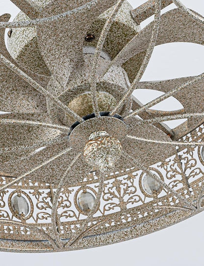 Art Deco Chandelier Ceiling Fan with Light,Antique Coastal Ornate Caged Bladeless Fandelier,Glam Statement Crystal Light Fixture,Hanging/Flush Mount for Bedroom,Dining Room,Living Room,Kitchen Island