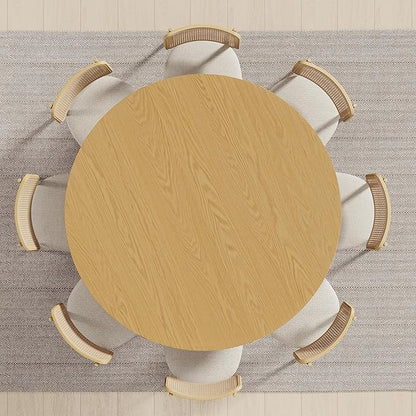 Casaphoria 60" Round Dining Table, Modern Wood Kitchen Table with Cylindrical Wide Bar Concave Base for Living Room & Dining Room, Easy Assembly Farmhouse Furniture for 4-6, Oak