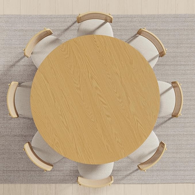 Casaphoria 60" Round Dining Table, Modern Wood Kitchen Table with Cylindrical Wide Bar Concave Base for Living Room & Dining Room, Easy Assembly Farmhouse Furniture for 4-6, Oak