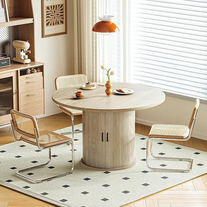 47 Inch Round Dining Table for 4-6 Round Table Kitchen Modern Round Dining Room Table with 2-Layer Storage Shelf and Wood Slide Door Circle Kitchen Tables for Dining Room Oak