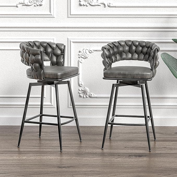 LUMISOL Bar Stool Set of 2, Golden Legs Bar Stools No Adjustable Kitchen Island Chairs Upholstered Bar Chair Counter Stool Arm Chairs with Back Footrest, Tan