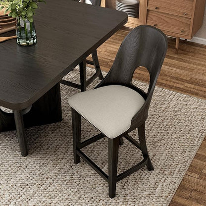 Furniture of America Selyra Modern Solid Wood Counter Height Chairs Set of 2 with Curved Wood Back, Comfortable Upholstered Seating for Dining Room, Home Kitchen, Ash Grey