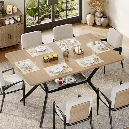 MECHYIN 55" Dining Table for 4-6, Industrial Kitchen Table with Spacious Storage Shelf, Sturdy Metal Frame Rectangular Dinner Table for Dining Room, Small Apartments, Home Office