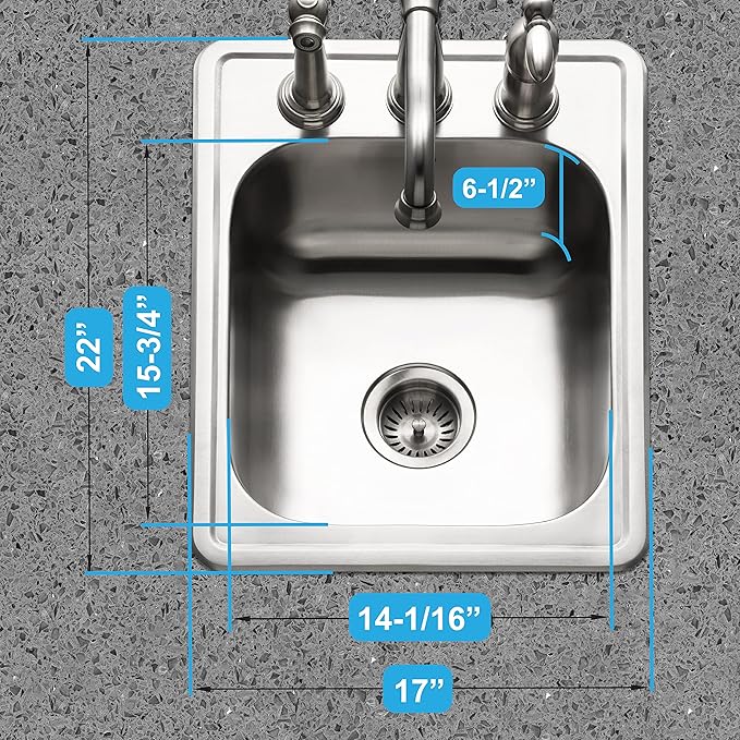 Houzer Glowtone ADA Compliant 17 inch Stainless Steel Topmount 3-hole Bar Sink with Strainer- A1722-7BS-1