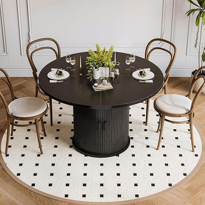 47 Inch Round Dining Table for 4-6 Round Table Kitchen Modern Round Dining Room Table with 2-Layer Storage Shelf and Wood Slide Door Circle Kitchen Tables for Dining Room Black