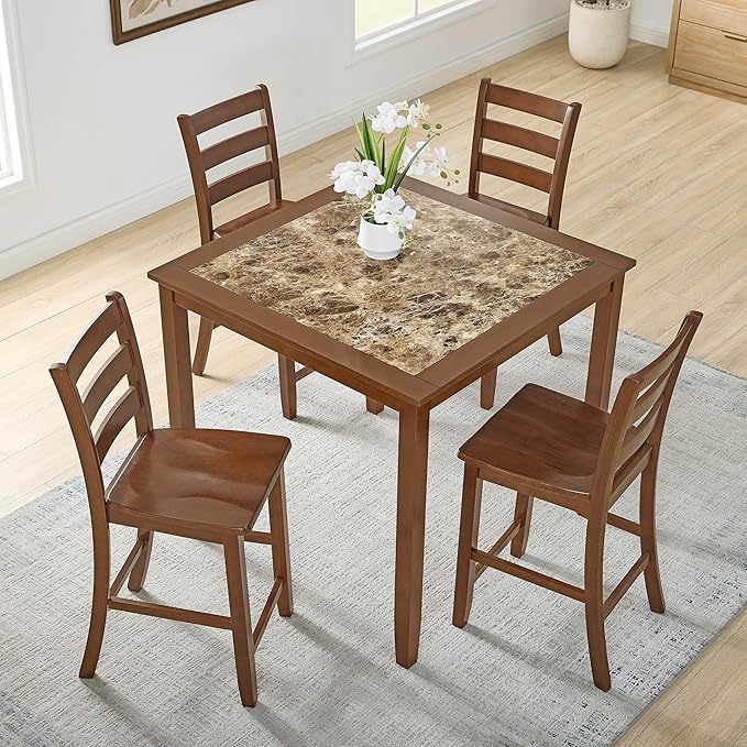 SOFTSEA Dining Table Set for 4, 5 Piece Dining Table Set with Chairs, Mid Century Modern Counter Height Counter Height Kitchen Table Set with 4 Chars, Save Space, Brown