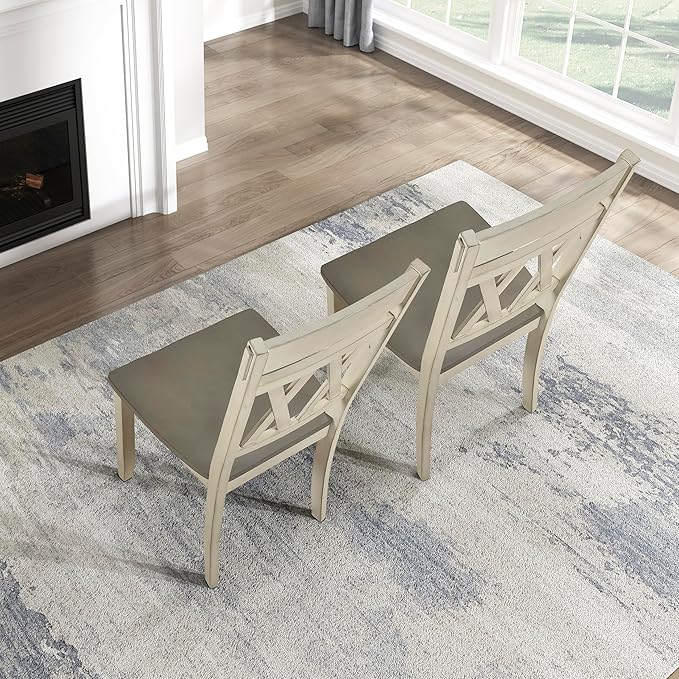 Lexicon Farmhouse Wood Dining Chair, Set of 2, Double Cross Back, Rustic Armless Chairs, Kitchen and Dining Room Furniture, Two-Tone Finish (Greywash and Antique White)