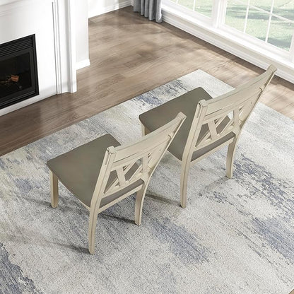 Lexicon Farmhouse Wood Dining Chair, Set of 2, Double Cross Back, Rustic Armless Chairs, Kitchen and Dining Room Furniture, Two-Tone Finish (Greywash and Antique White)