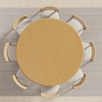 Casaphoria 60" Round Dining Table, Modern Wood Kitchen Table with Cylindrical Wide Bar Concave Base for Living Room & Dining Room, Easy Assembly Farmhouse Furniture for 4-6, Oak