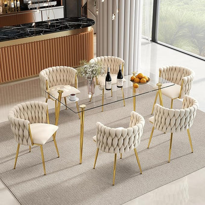 Baysitone Glass Dining Table for 4 with 63 inch Clear Rectangular Glass Top, 0.31" Modern Tempered Glass Kitchen Table Furniture with 4 Gold Plating Metal Legs for Home Dining Room