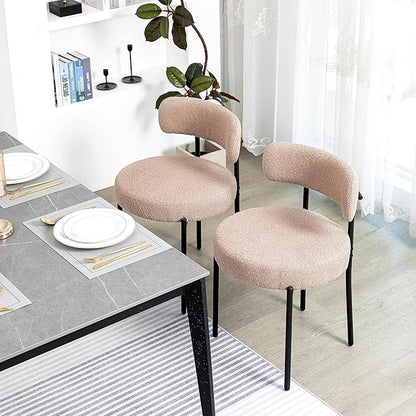 DYHOME Boucle Dining Chairs Set of 4, Upholstered Kitchen Dining Room Chairs, Side Chairs with Thick Cushions and Metal Legs for Kitchen Living Room, Camel Color