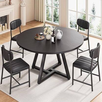Jocoevol 42“ Round Kitchen Dining Room Table for 2-4, Circle Dining Dinner Table with Pedestal Metal Frame, Space Saving Wood Industrial Furniture for Small Space (Black, 42IN)