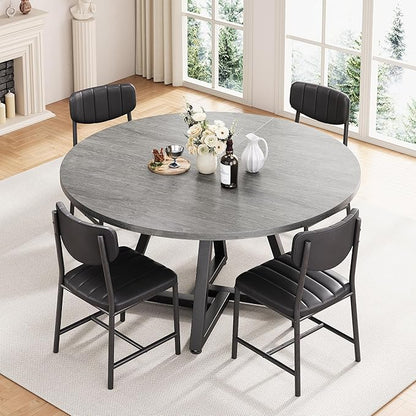 Jocoevol 42“ Round Kitchen Dining Room Table for 2-4, Circle Dining Dinner Table with Pedestal Metal Frame, Space Saving Wood Industrial Furniture for Small Space (Grey, 42IN)